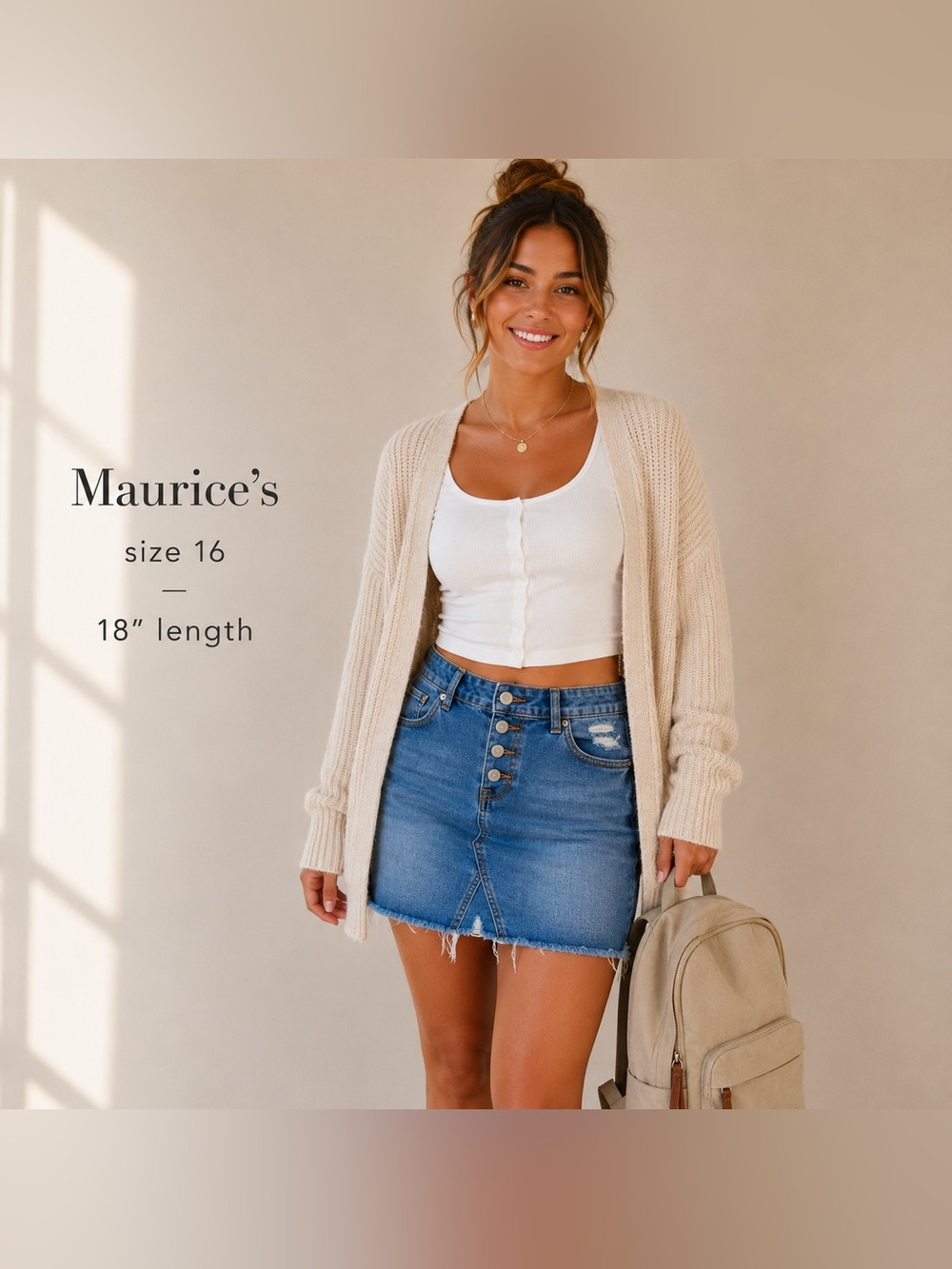 Maurices Button Front Denim Mini Skirt Size 16 Distressed Raw Hem Jean Skirt